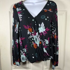 Mudd Black and Pink Floral‎ Peasant Blouse